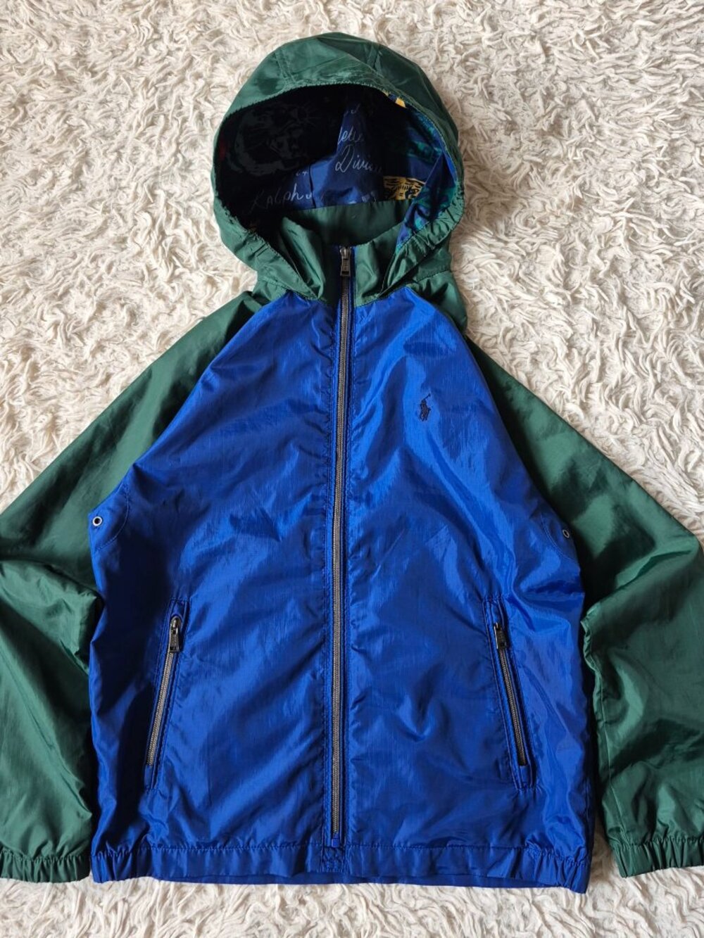 Polo Ralph Lauren Kids Hooded Windbreaker Jacket Blue/Green Size Medium (10–12)